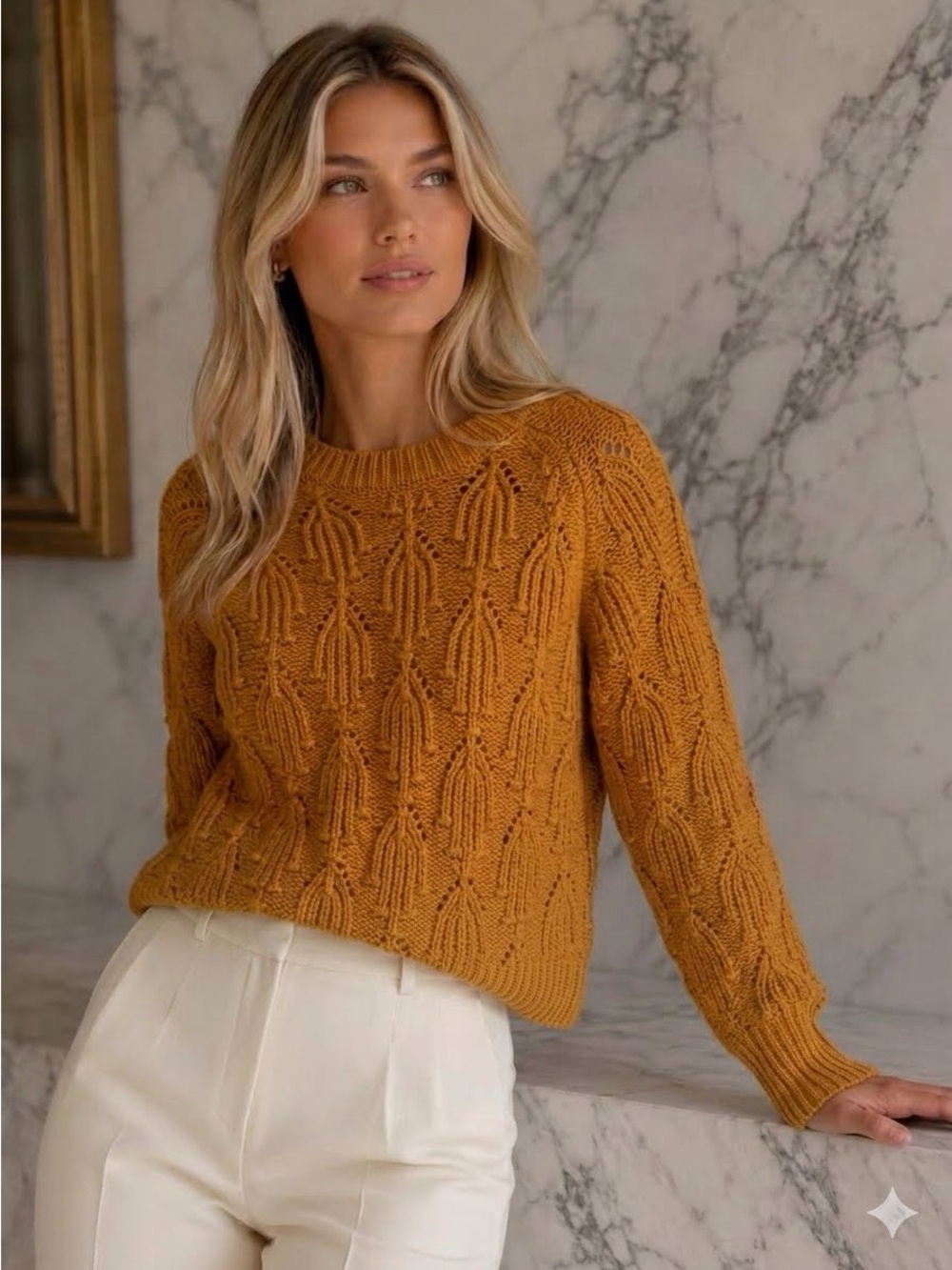 Zara Knit Women's Side M Golden Mustard Chunky Knit Sweater Wool Blend